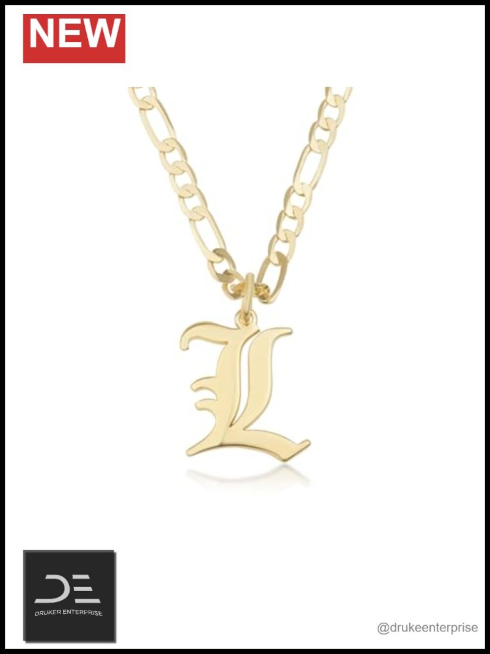 14k Gold Plated Initial Pendant Necklace Women A-Z Letter Old English Charm